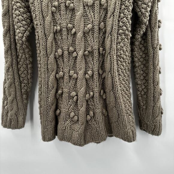 Alps Sweater Womens Medium Beige Button Bobbles Chunky Cable Cardigan Wool Poms - Picture 5 of 12